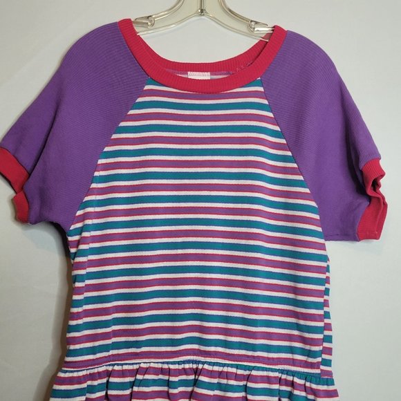 Vintage Girls Dress KLL Pink Purple Stripe Acrylic Pullover Drop Waist Size 16.5 - Picture 2 of 7